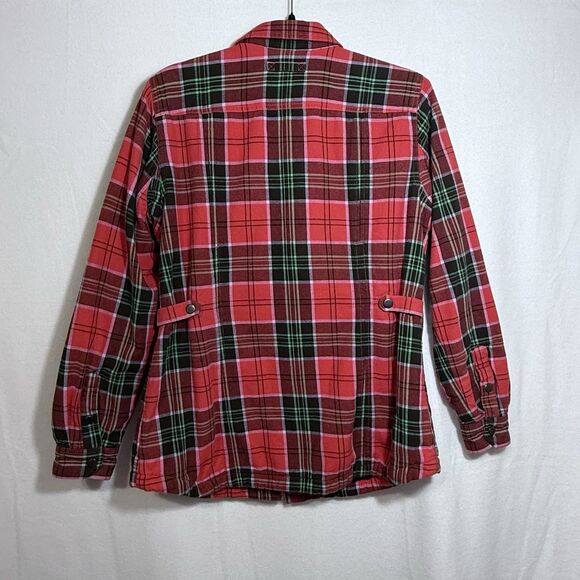 Duluth Free Swingin' Fleece Lined Neon Red Plaid Flannel Shirt Jacket Women's M - Picture 2 of 12